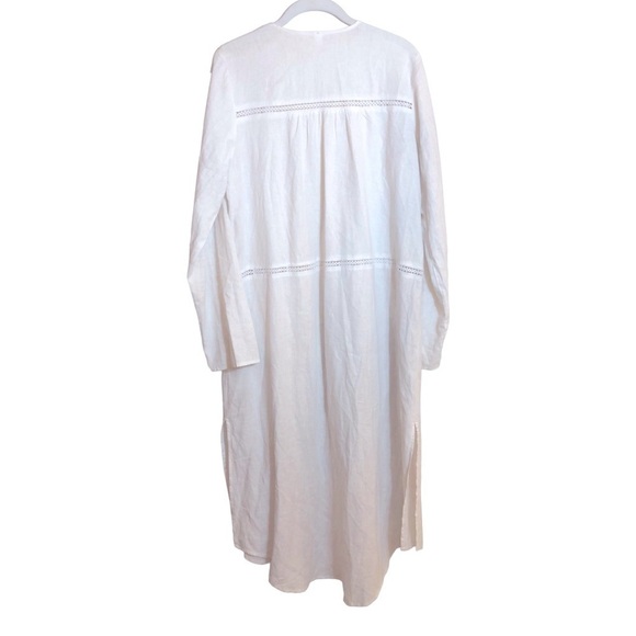 BP White Linen Blend Long Beach Coverup Long Sleeve Lace Insets Boho Size Small - Picture 4 of 11